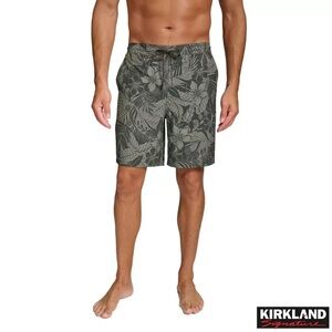 Kirkland Signature • NWT Men's Olive Leaf Print Swim Shorts